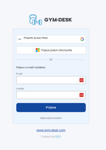 GymDesk - jednostavna prijava
